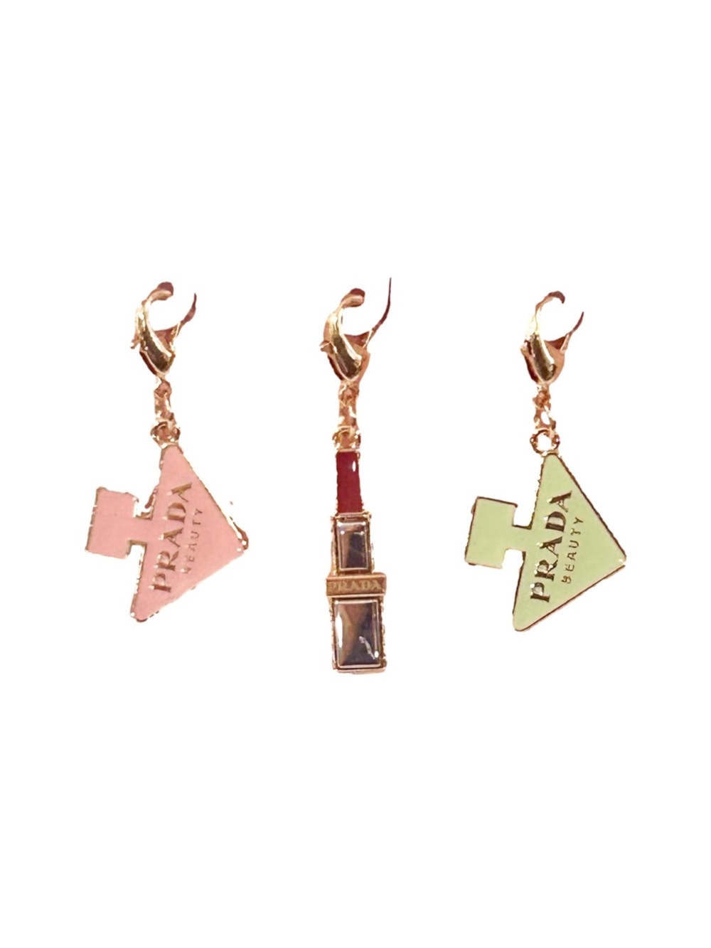 Prada Beauty Triangle Lipstick Metal Logo Small Bag Keychain Charms - New